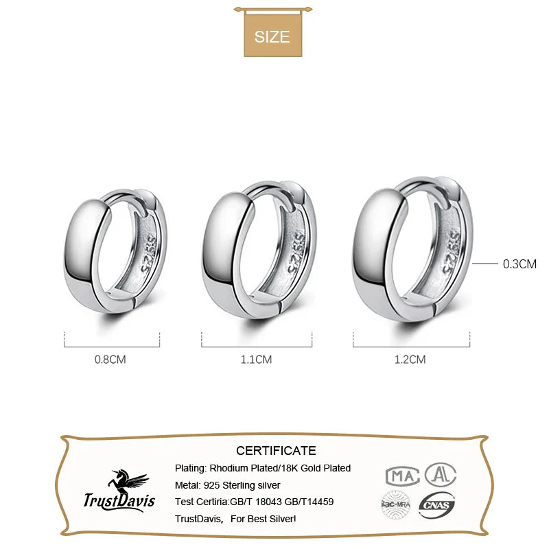 TrustDavis Man/Women's 925 Sterling Silver Hoop Earrings Cute Neat Gift For Girls/Boys Fine Jewelry Accessory Party Gift  DA1417