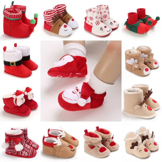 Newborn Winter Boys' and Girls' Shoes Warm Snow Boots Baby Shoes Non Slip Cloth Sole Walking Shoes Red Snow Boots