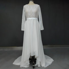 Outdoor Wedding Dress Backless Buttons Up Soft Beach Woodlands Long Sleeves