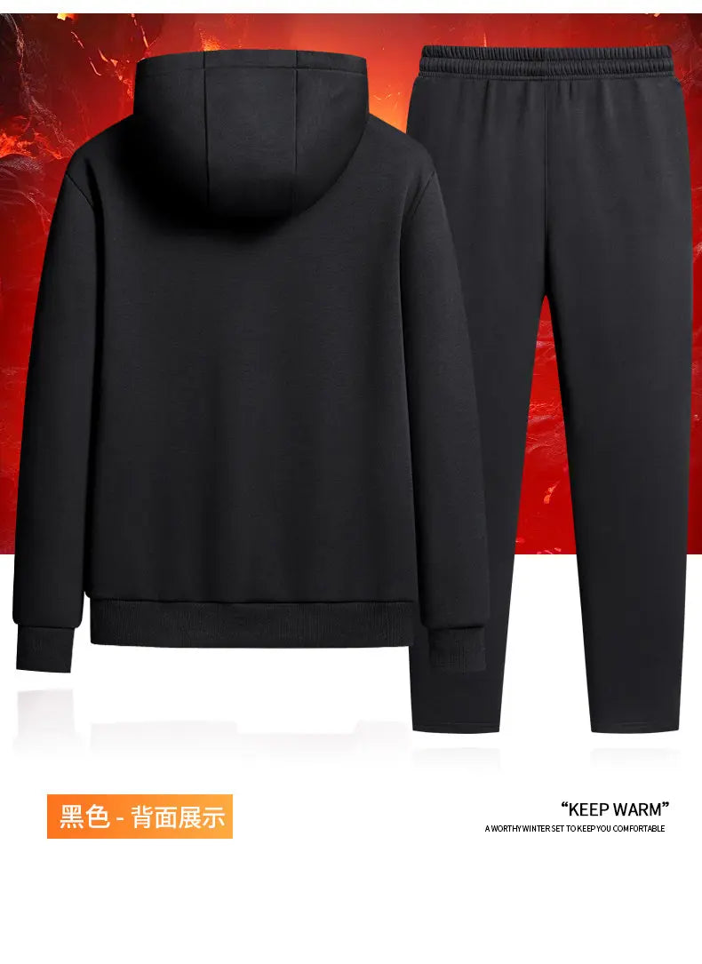 Autumn and winter hooded cardigan with fleece and thickened two-piece sporty and fashionable pure cotton set