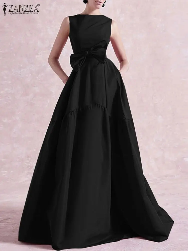 Formal attire Dresses: Women Belted Long Dress Cocktail Party Elegant Sleeveless