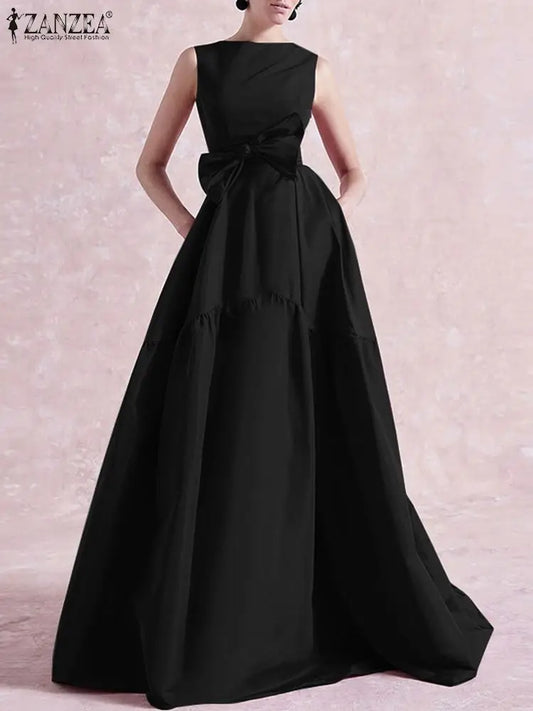 Formal attire Dresses: Women Belted Long Dress Cocktail Party Elegant Sleeveless