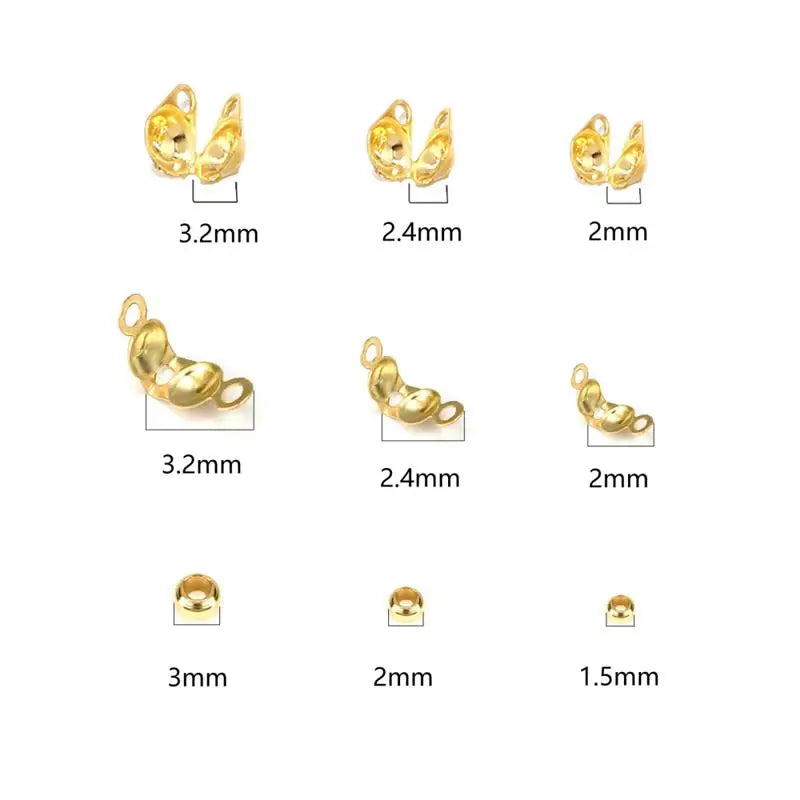 100pcs/lot Stainless Steel Gold Color Connector Clasp Crimp End Beads Findings Kit DIY Bracelet Necklace Jewelry Making Supplies