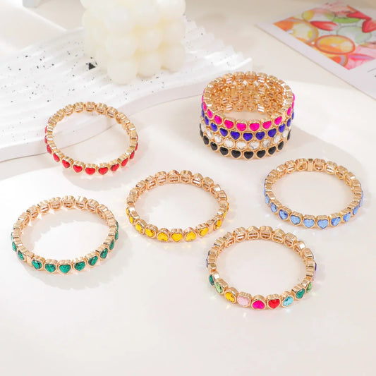 Gold Color Love Heart Bracelet For Women Rhinestone Peach Elastic Bangle Hand Hoop Women Delicate Summer Jewelry Accessory