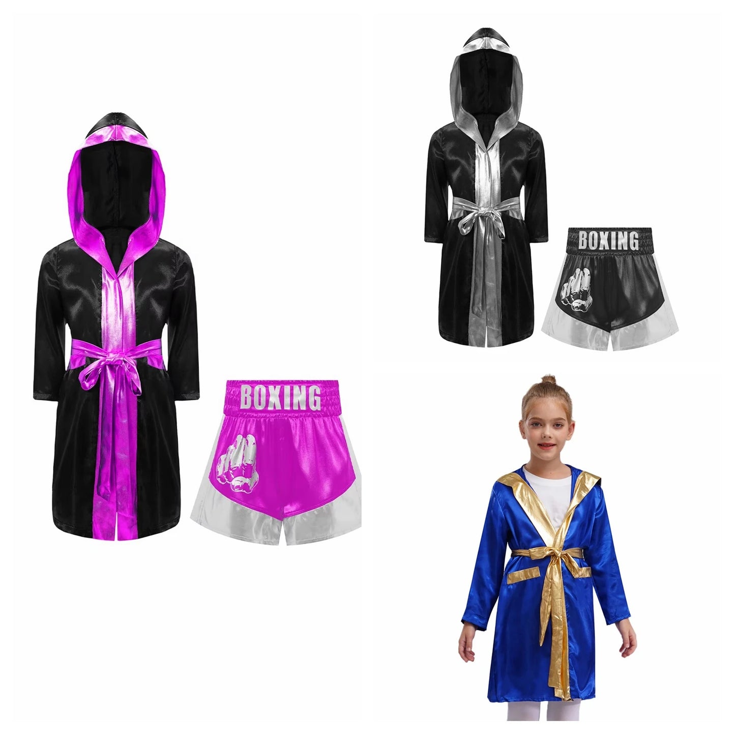 Muay Thai Outfit for Boys Girls Children Clothes Sets Boxing Outfit Satin Fighting Training Cosutmes Kids Boxer Robes suits