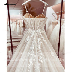 Wedding Dress Bridal Robe Vestido Spaghetti Straps Chapel Train