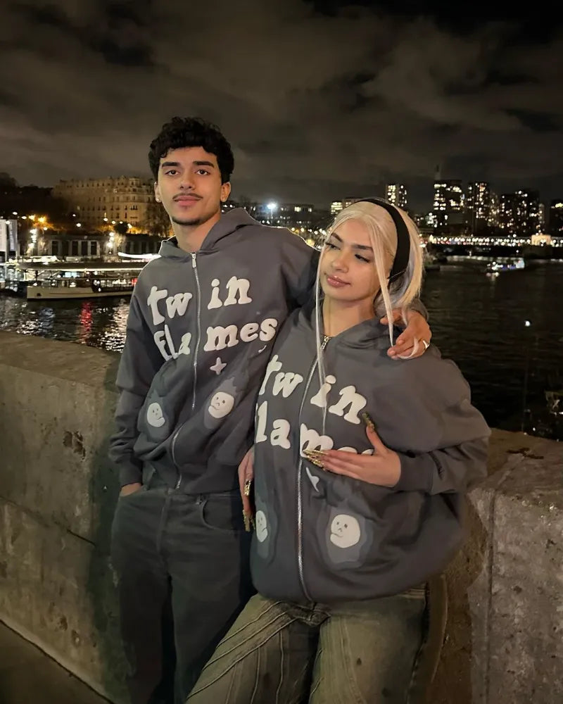 Oversized Retro Star Letter 3D Foaming Print Hoodie Fashion Tide Street Casual Loose Coarts