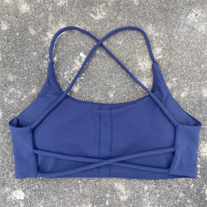 Women Cross Straps Gym Workout Crop Top Yoga Vest High Impact Fitness