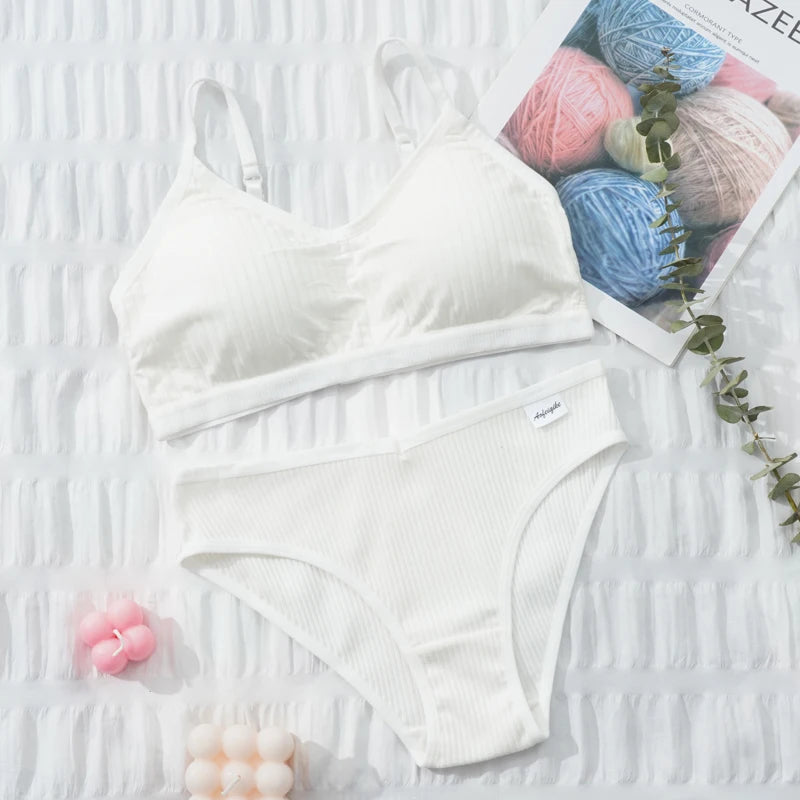 Women Top Panties Set Cotton Tops Low Waist Briefs Underwear Set Comfortable Soft