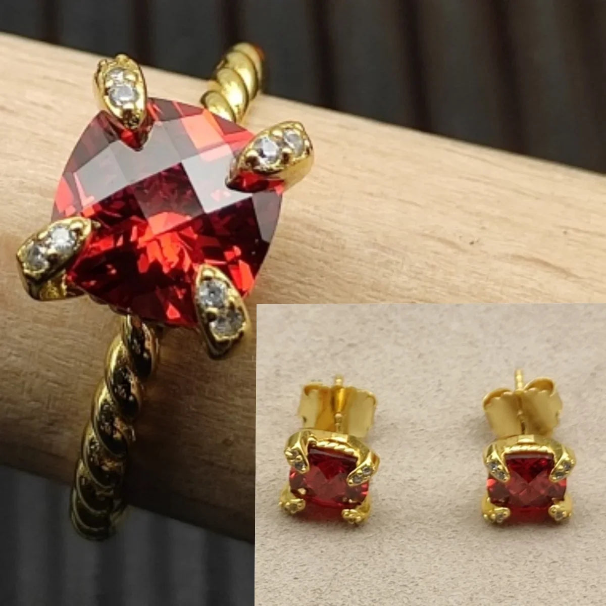 2025 New High-Quality Silver and Gold Color Set with 8mm Colorful Main Stone Elegant and simple Necklace Earring Set