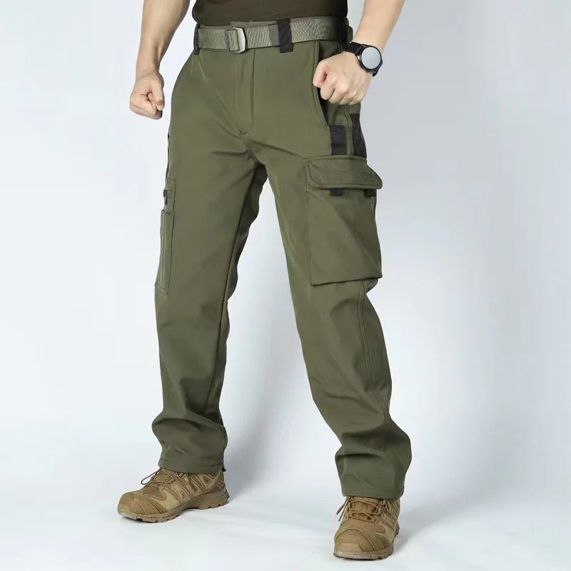 Winter Outdoor Work Sets Mens Field Training Jackets Multi-Pocket Fleece Cargo Pants Tactical Waterproof Camping Tracksuits Set