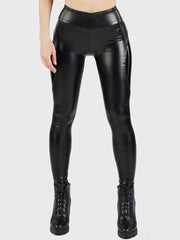 Fashion Pu Leggings Women Black Sexy Bright Leather Matte Splicing Trousers Female