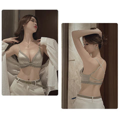 Women's Lingerie Set Silk Ruffles Lace Bras French Underwear Front Closure