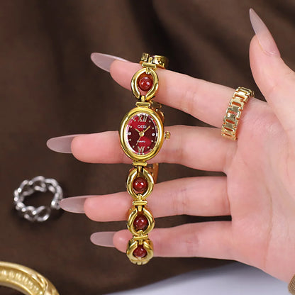 Ladies Watch Light Luxury Brand National Style Zulu Green Bracelet Advanced Bead Waterproof Women Fashion Quartz Wristwatches