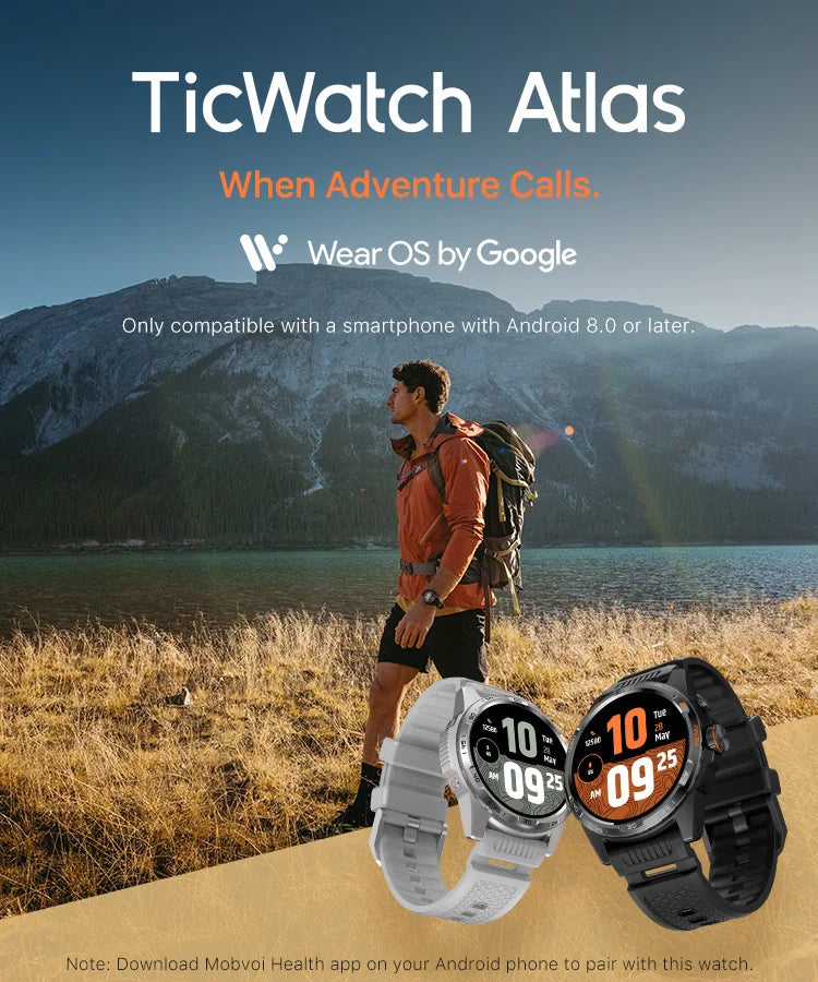 TicWatch Atlas Silver Smartwatch( Refurbished), GPS, barometer, compass, 110+ workout, only for Android