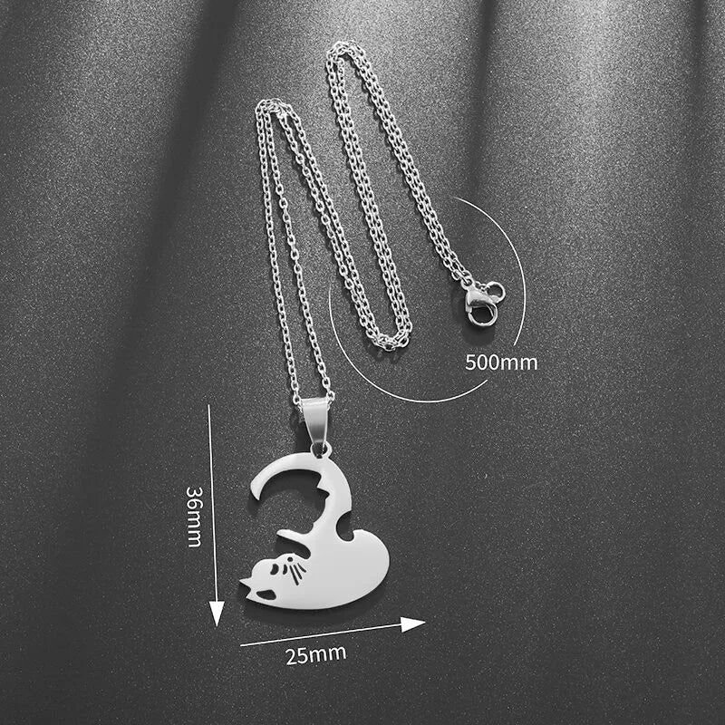 Hug Love Pet Cat Pairing Couple Necklace Fashion Stainless Steel Men Women