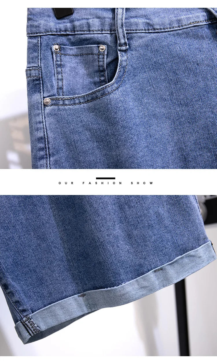 150Kg Plus Size Women's Five-Point Denim Shorts Hip 150 Summer High-Waist Loose Wide Leg Pants Blue Black 5XL 6XL 7XL 8XL 9XL