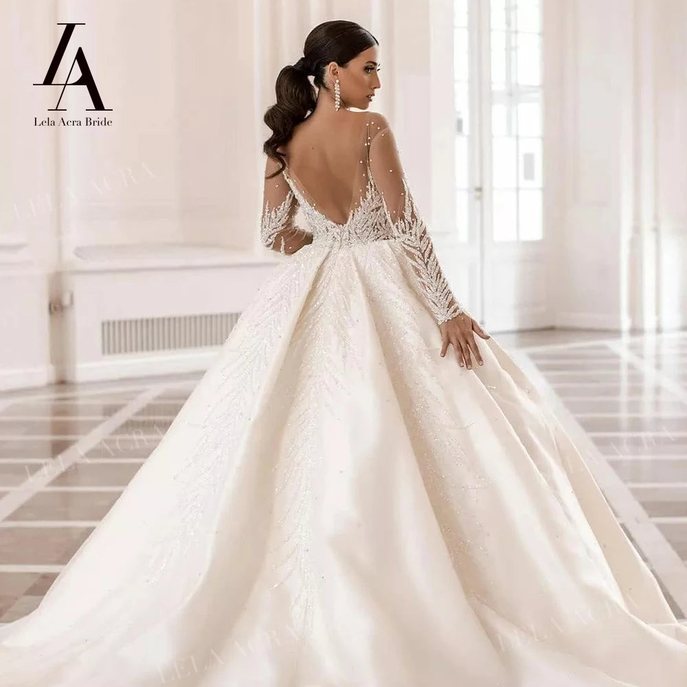 White Bridesmaid Dresses: Wedding Dress Beaded Backless A-Line Princess Bride Gown