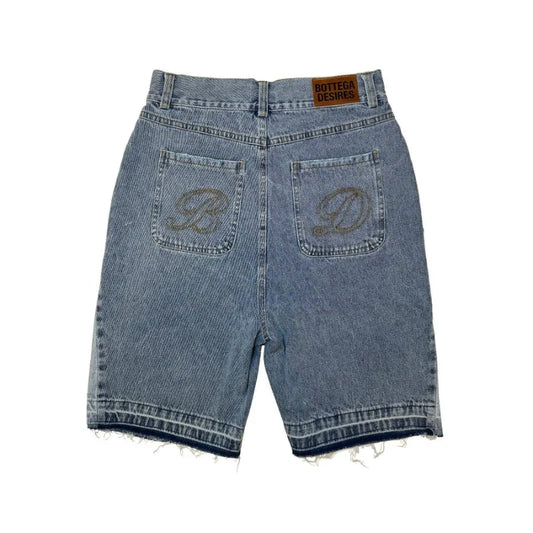 Deeptown Y2k Vintage Harajuku Denim Shorts Women Washed Letter Embroidery Tassels American Retro Jeans Man Baggy Hip Hop Jorts