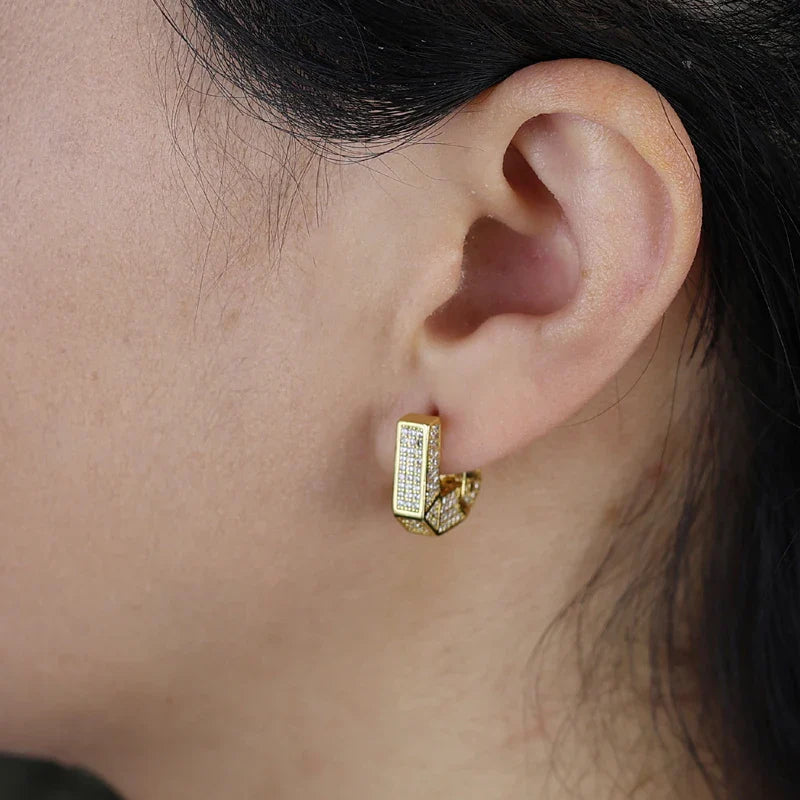 Plain Brushed Micro Paved 5A Cubic Zirconia CZ Sparking Gold Color Geometric 2025 New Women Hoop Earring