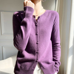 Women 100% Wool Cardigans Sweater Solid Casual Warm Outerwear