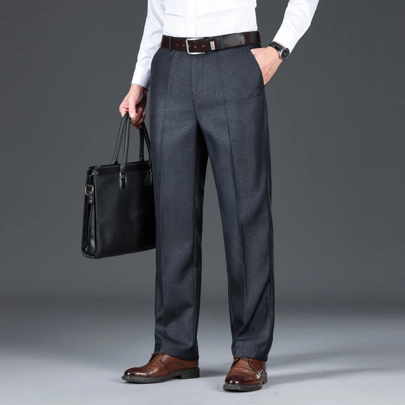Loose Straight Business Suit Pants Classic Style Comfortable Stretch Cotton Formal