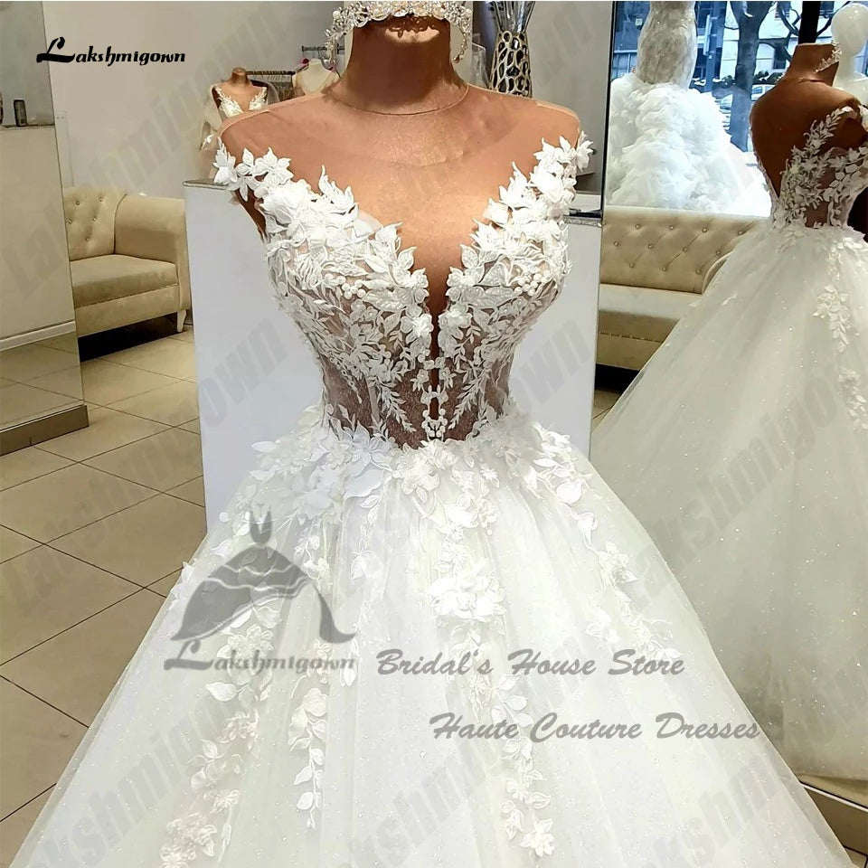 Evening wear Dresses: Wedding Gowns 3D Floral Lace Women Dresses