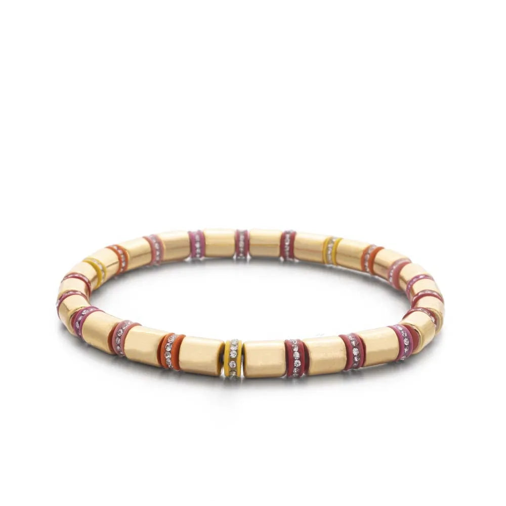 2023 New Design Paved Diamond Enamel Bracelets Colorful Beads Arrow Shape Elastic Bangle For Women Boho Stretch Jewelry