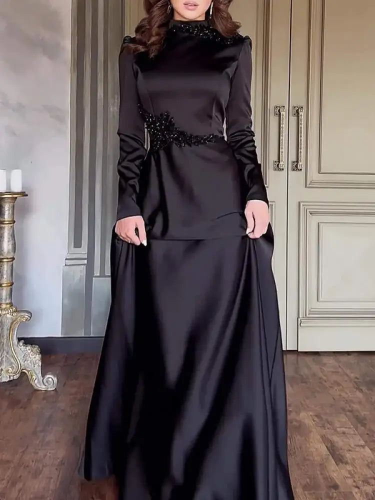 Evening Dresses: Womens Long Sleeves Embroidered Sequined Elegant Party