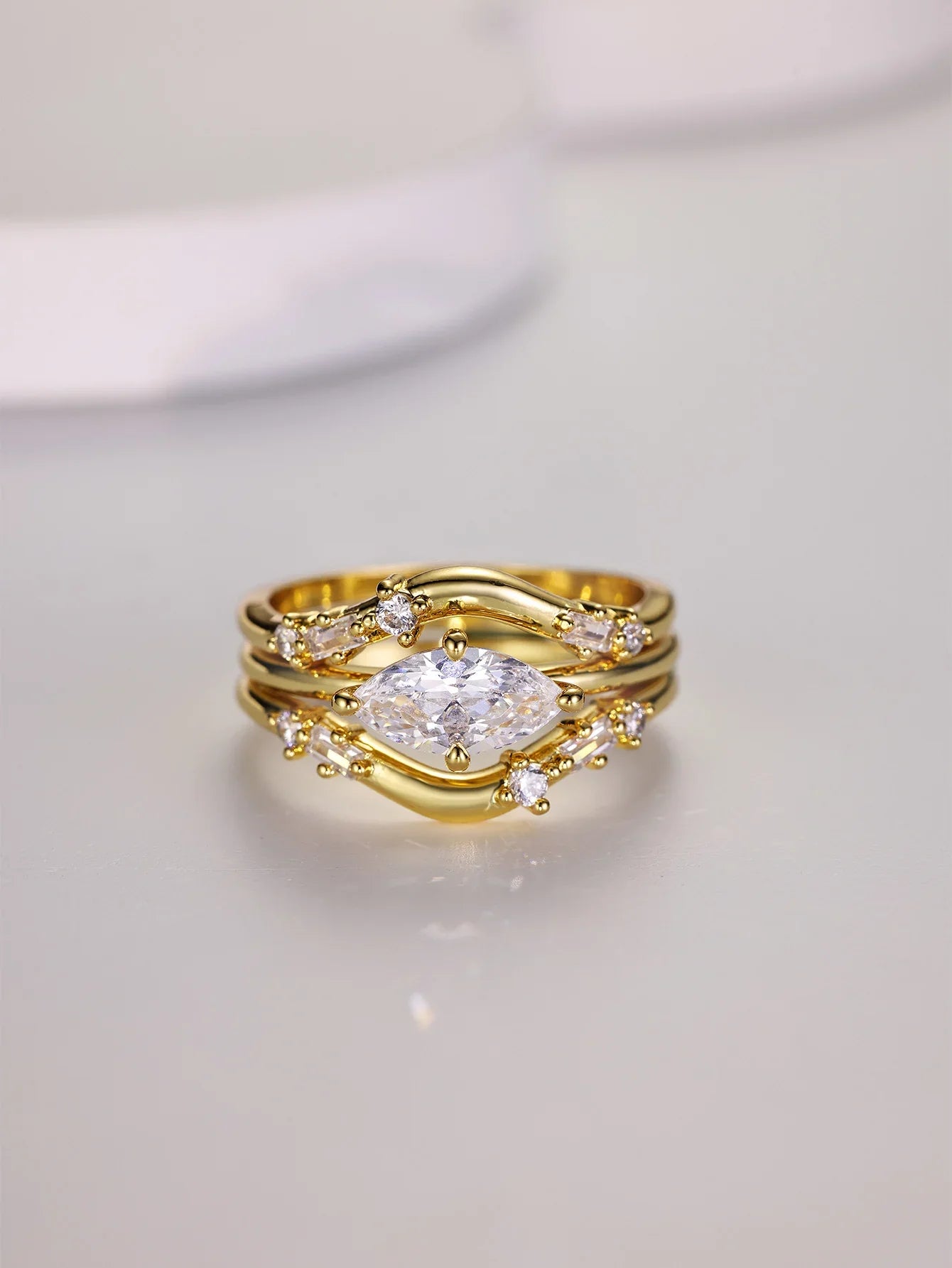 3pc S925 Sterling Silver 1ct Marquise Shaped Moissanite Ring Set Fine jewelry Birthday Gift, Anniversary Gift