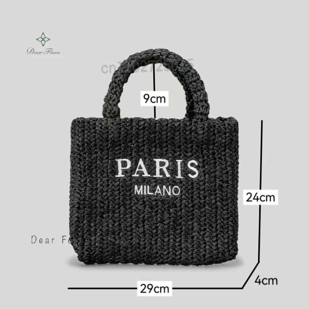 Women Fashion Striped Summer Beach Straw Knitting Shoulder Bag Hollow Out