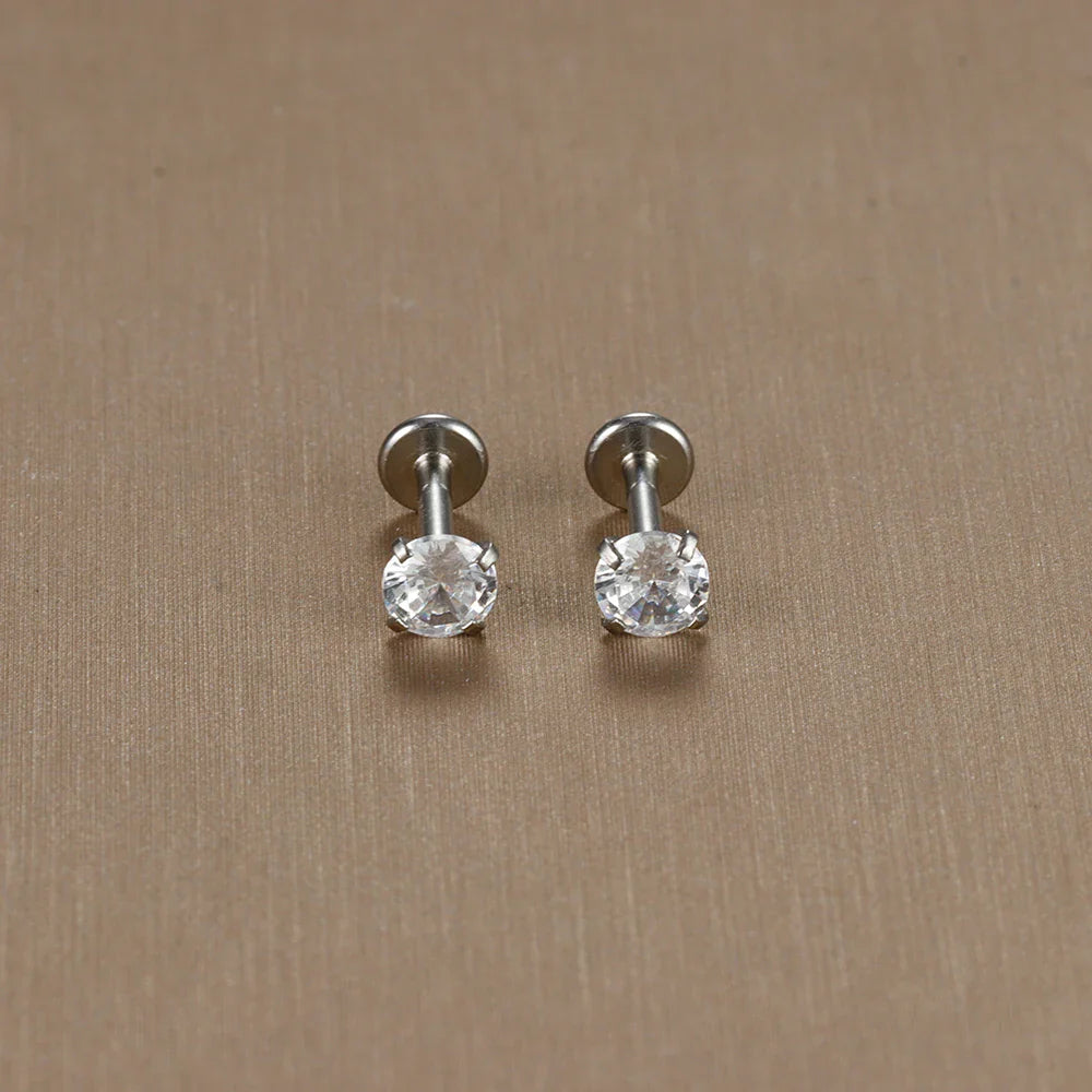 2PC Labret Tragus Stud Earrings 16G Surgical Stainless Steel CZ Crystal  Monroe Helix Cartialge Conch Medusa Lip Body Piercing