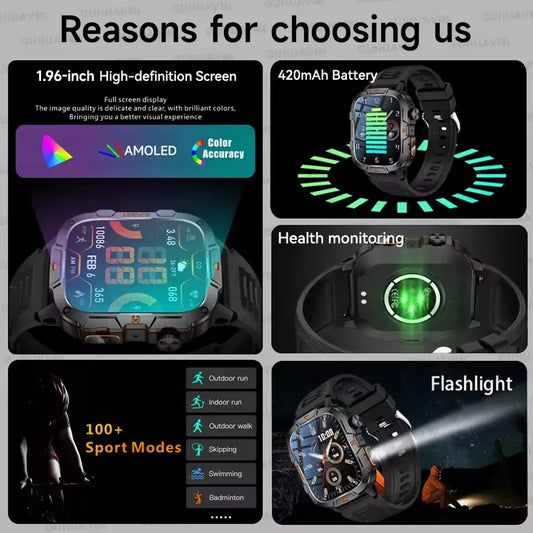 2025 New For Xiaomi Military Grade Smart Watch Men 1.96" AMOLED Screen 5ATM Waterproof Sports Fitness Tracker BT Call Smartwatch