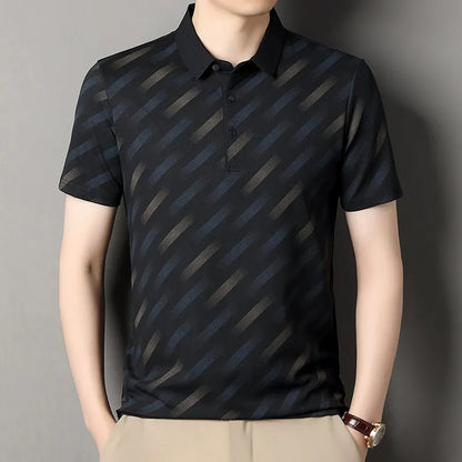 2025 New Men's Business Casual Short Sleeved Printed Polo Shirt Fashionable Breathable Comfortable and Versatile Top