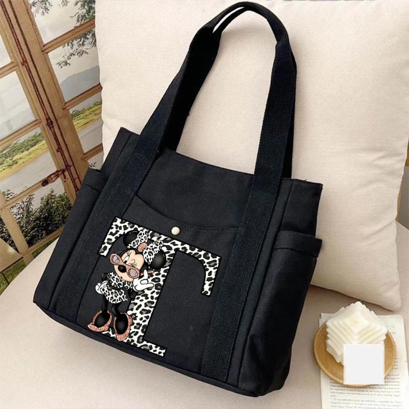 Cute Minnie Mouse Women's Bags Disney A-Z 26 English Letters Shoulder Bag