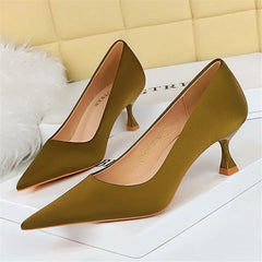 Plus Size 34-43 Fashion Women 5.5cm High Heels Quality Pumps Lady Silk Medium