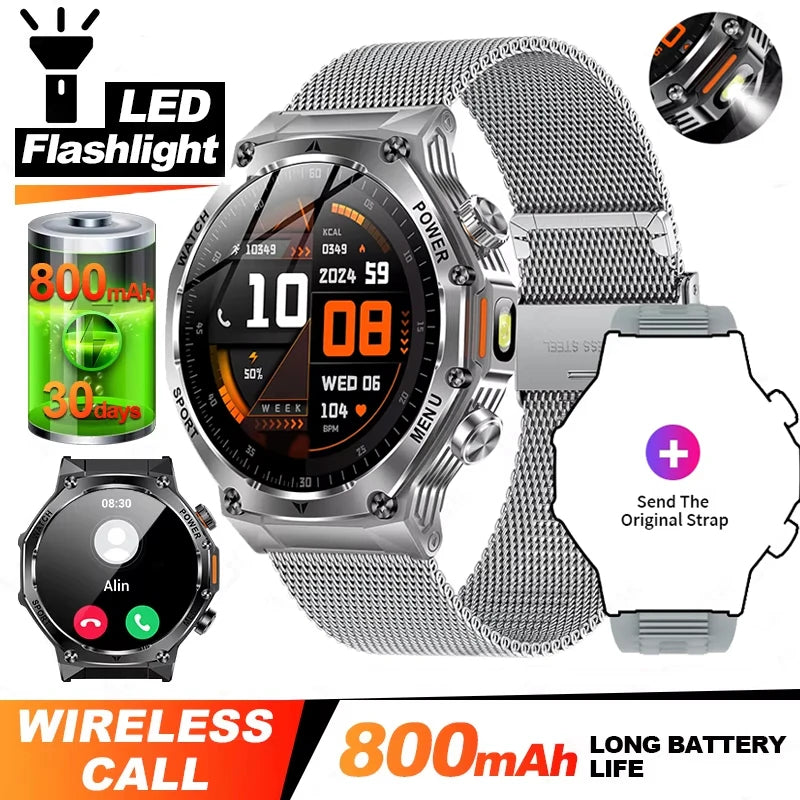 Rugged Outdoor Sports AK82 Smartwatch 1.85" HD Touchscreen 800mAh Long Battery Life Fitness Tracker Calorie Distance Smart Watch