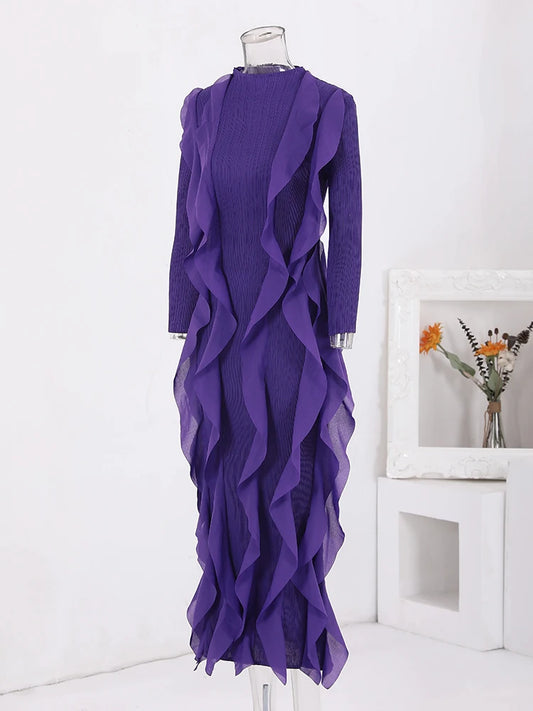 Formal attire Dresses: Round Neck Long Sleeves Ruffles Fashion Evening Dresses