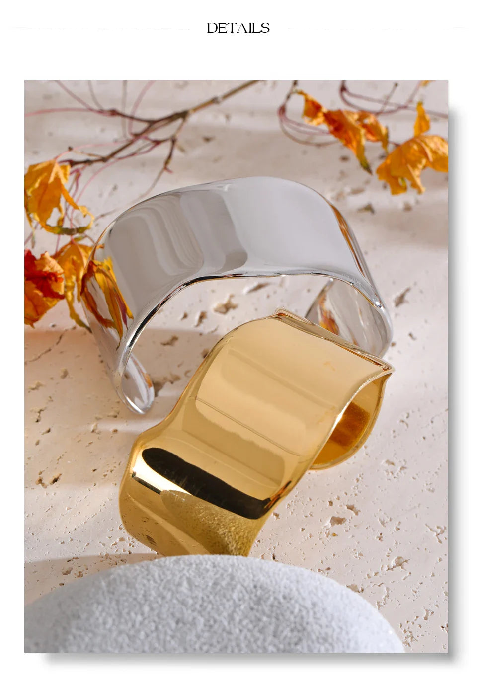 Yhpup 63mm Minimalist Glossy Stainless Steel Polished Wide Cuff Bracelet Bangle PVD Plated Statement Open Wrist Jewellery New