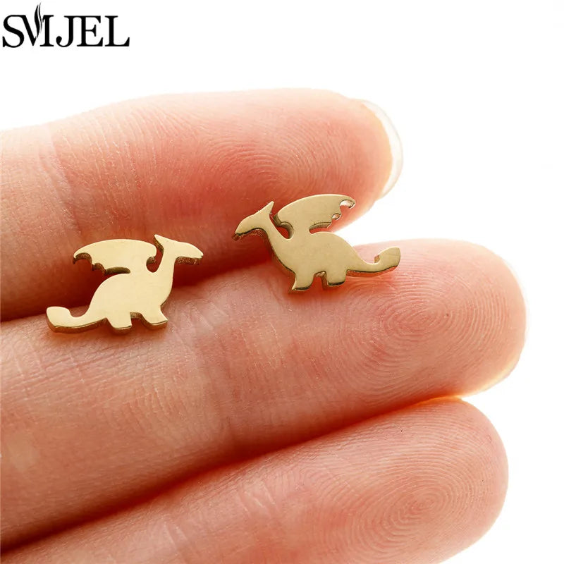Golden Vintage Mandala leaf Pineapple Earrings for Women Trend Fairy Cup Stainless Steel Earring Punk Game Controller Studs Gift