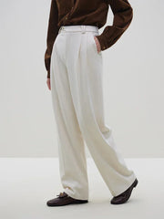 High Waist Casual Suit Wide Leg Trousers Thicken Beige