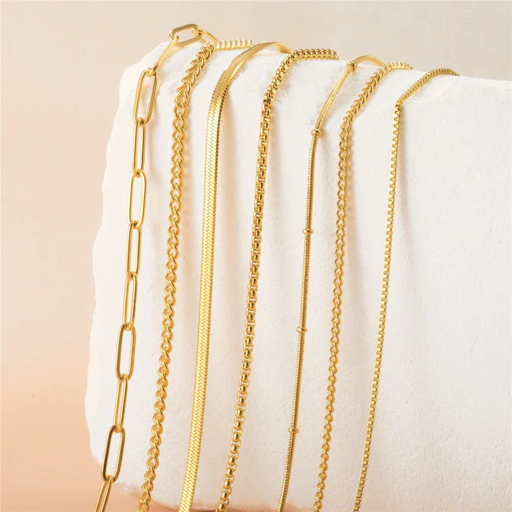 Skyrim Stainless Steel Gold Color Chain Necklace Women Minimalist Cuban Paperclip Twisted Snake Chain Fashion Jewelry Wholesale