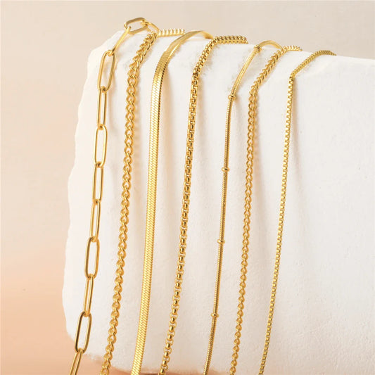 Skyrim Stainless Steel Gold Color Chain Necklace Women Minimalist Cuban Paperclip Twisted Snake Chain Fashion Jewelry Wholesale