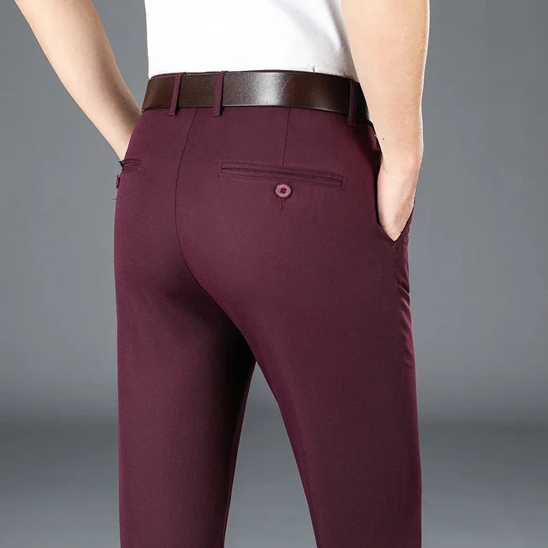 2024 Men's Spring Summer Fashion Business Casual Long Pants Suit Pants Male Elastic