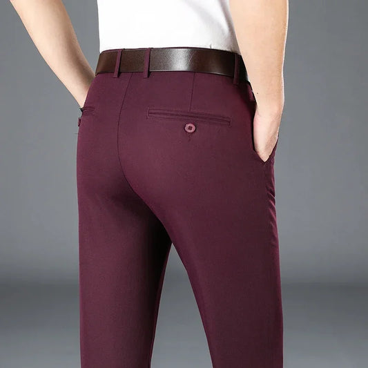 2024 Men's Spring Summer Fashion Business Casual Long Pants Suit Pants Male Elastic