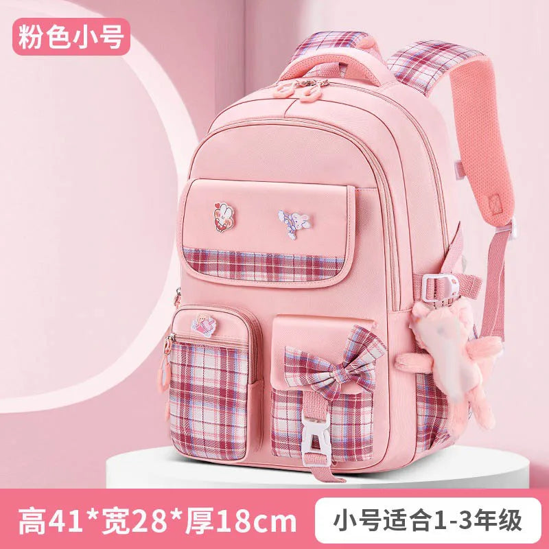Protecting The Spine Ergonomics Elementary School Students Girls Checkered Backpack Large Capacity Lightweight Waterproof