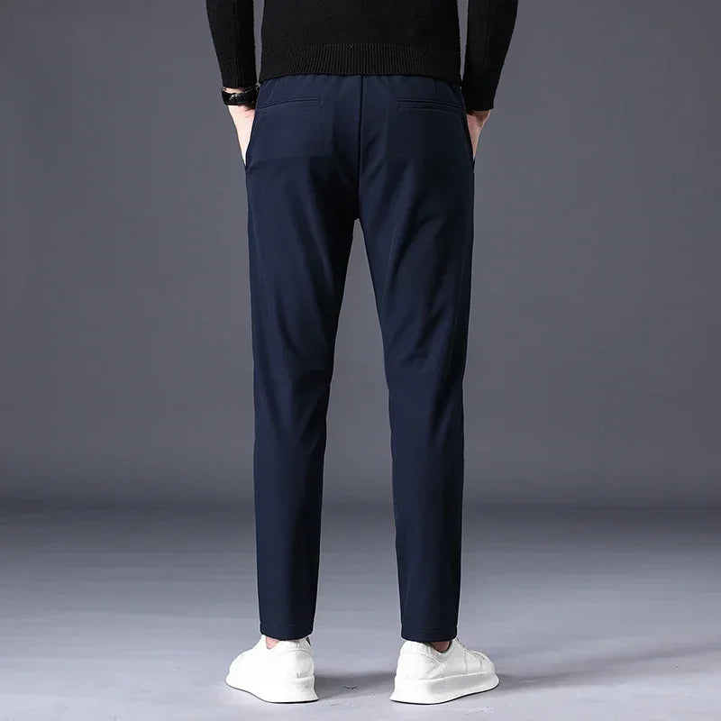 Autumn Winter Pants Men Thicken Fleece Lined Warm Elastic Waist Outdoor Sweatpants