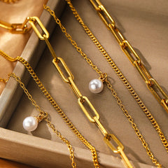 Stainless Steel Jewelry Set Elegant Delicate Pearl Pendant Jewelry Set Luxury Multi-Layer