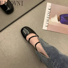 Shoes Buckle Pumps Women Thick Heels Elegant Shallow Square Toe Footwear Party
