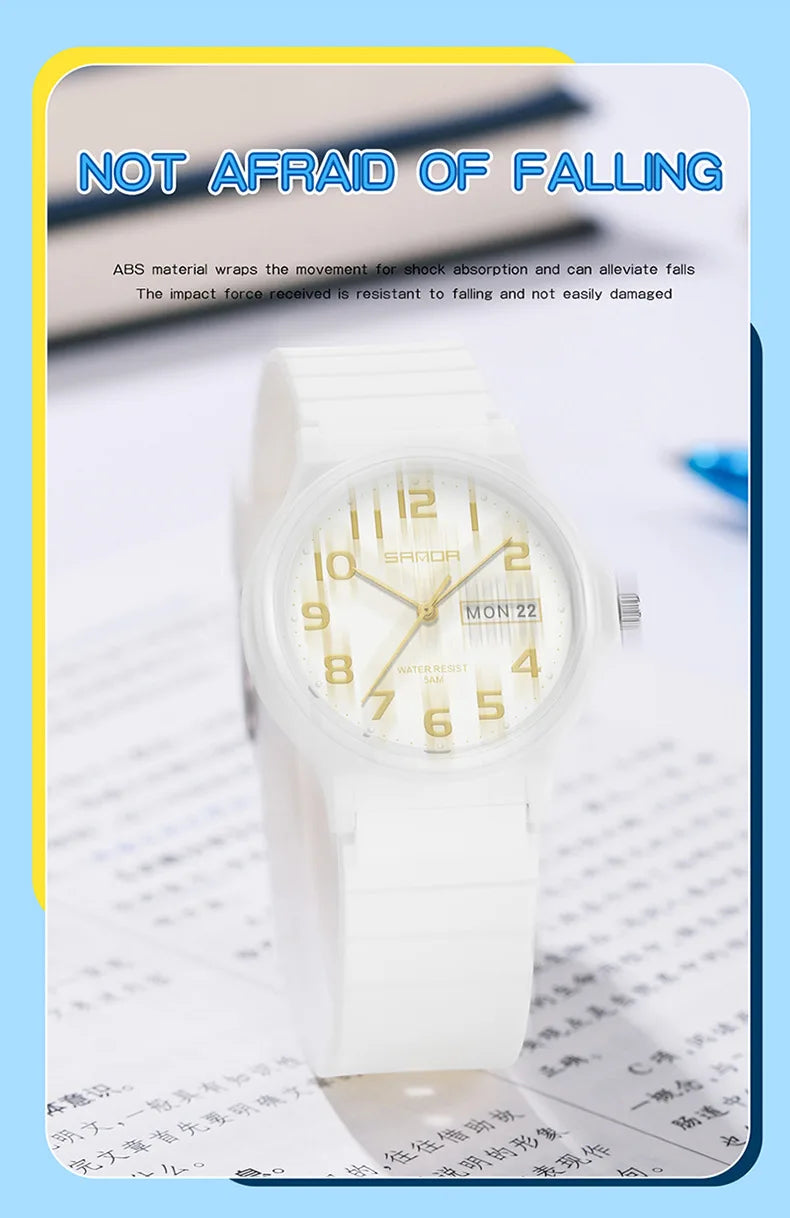 SANDA 9072 Quartz Watch Calendar Light  Weight Minimalism Ladies Women Wristwatches Simple Black Waterproof Watch Clock Reloj